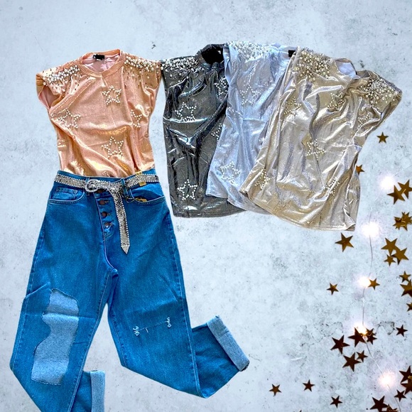 Balmain Tops - Metallic Star Pearl Top.